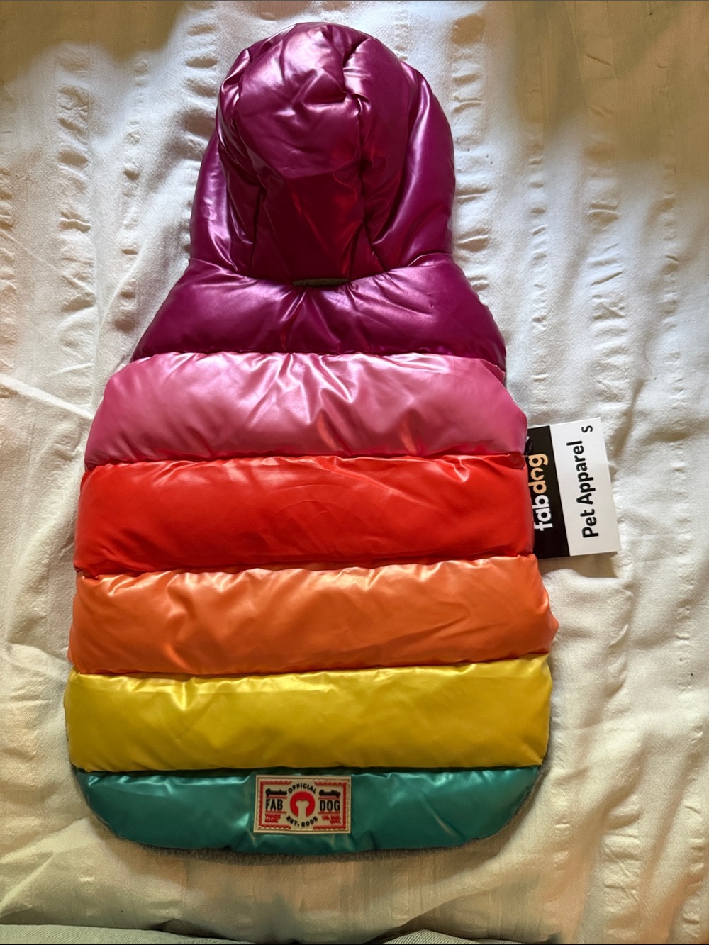 Fab Dog Rainbow Puffer Dog Jacket with Hood - Multicolor